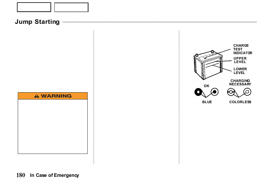Jump starting | HONDA 2000 Passport - Owner's Manual User Manual | Page 183 / 267
