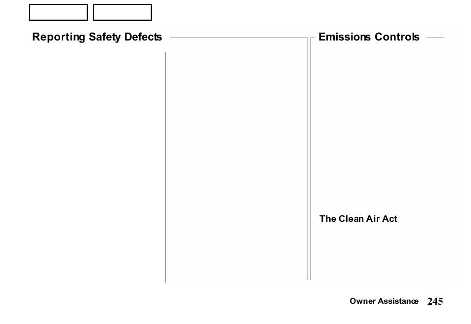 Emissions controls, Reporting safety defects | HONDA 2000 Passport - Owner's Manual User Manual | Page 248 / 267