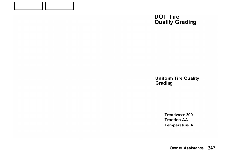 Dot tire quality grading | HONDA 2000 Passport - Owner's Manual User Manual | Page 250 / 267