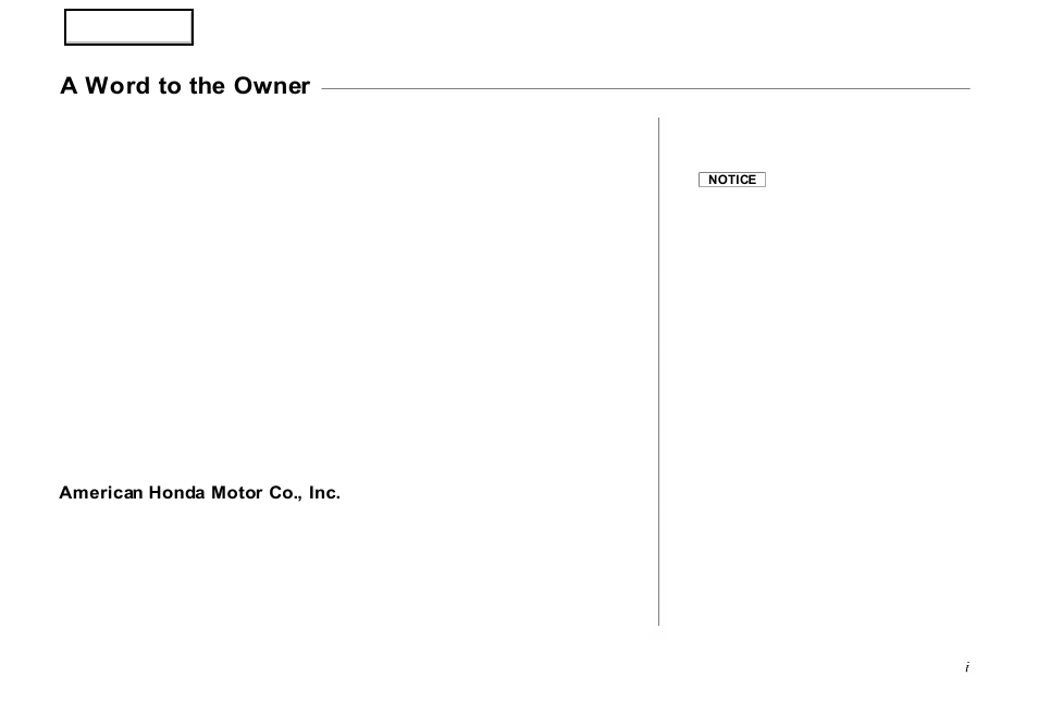 A word to the owner | HONDA 2000 Passport - Owner's Manual User Manual | Page 3 / 267