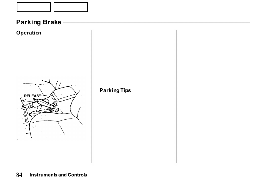 Parking brake | HONDA 2000 Passport - Owner's Manual User Manual | Page 87 / 267