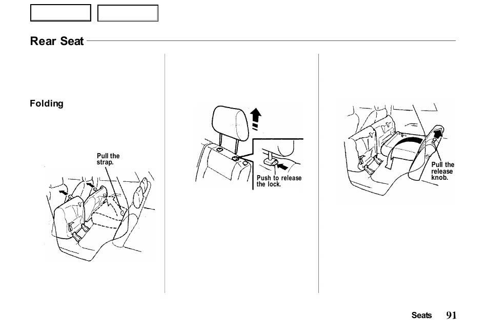 Rear seat | HONDA 2000 Passport - Owner's Manual User Manual | Page 94 / 267