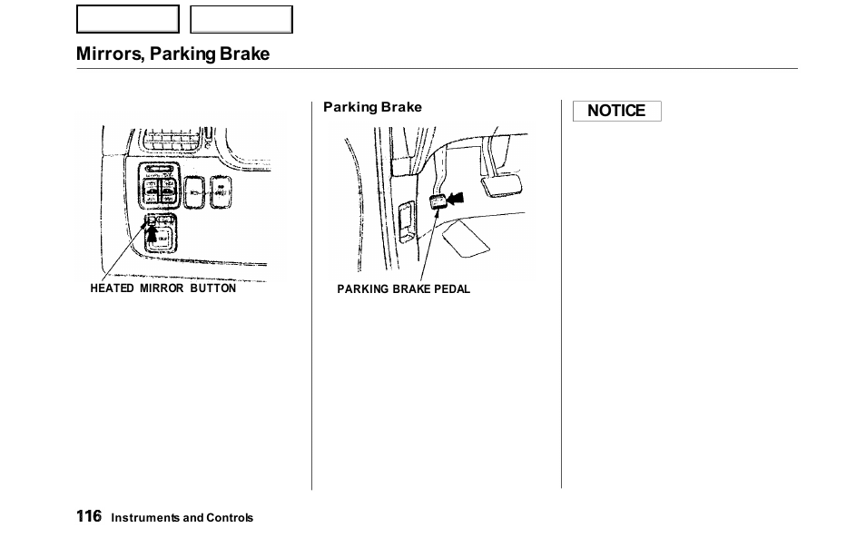 Mirrors, parking brake | HONDA 2000 Odyssey - Owner's Manual User Manual | Page 119 / 352