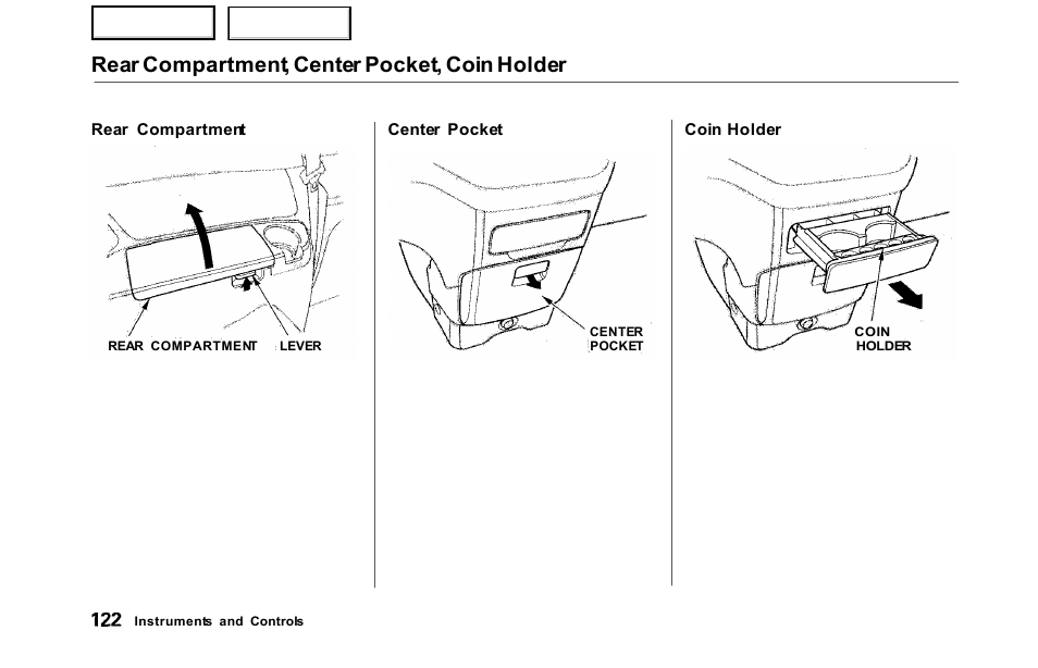 Rear compartment, center pocket, coin holder | HONDA 2000 Odyssey - Owner's Manual User Manual | Page 125 / 352