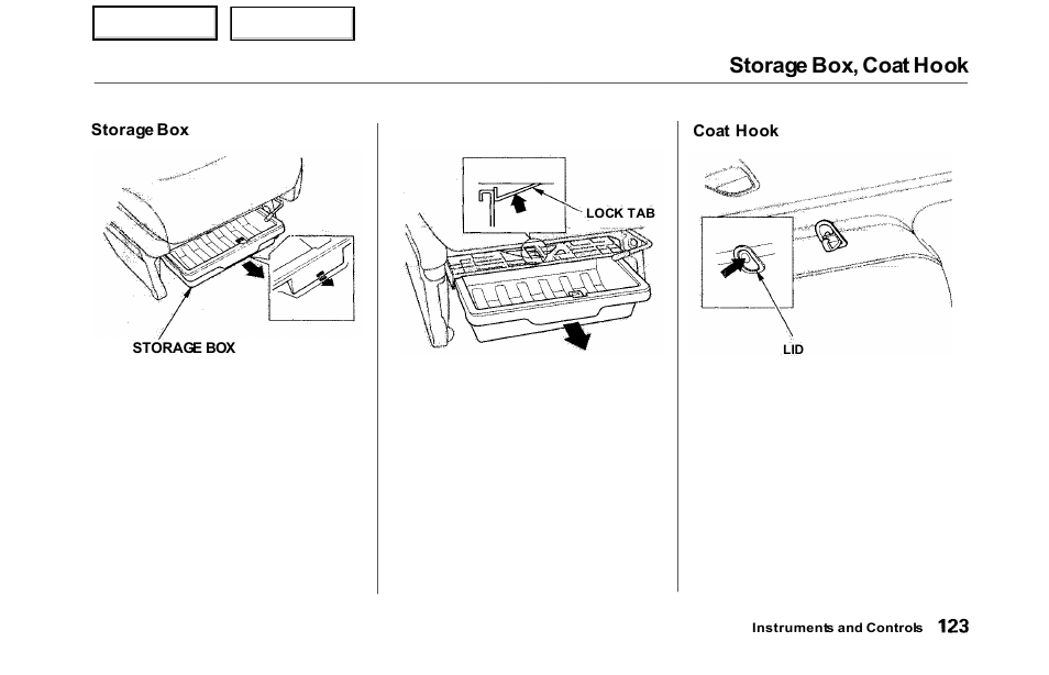 Storage box, coat hook | HONDA 2000 Odyssey - Owner's Manual User Manual | Page 126 / 352