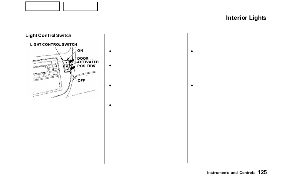 Interior lights | HONDA 2000 Odyssey - Owner's Manual User Manual | Page 128 / 352