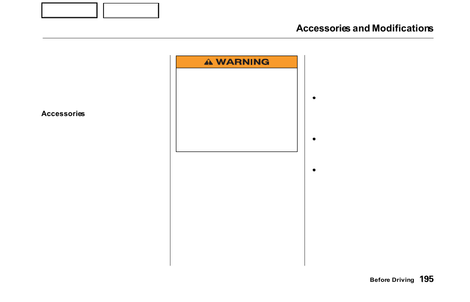 Accessories and modifications | HONDA 2000 Odyssey - Owner's Manual User Manual | Page 198 / 352