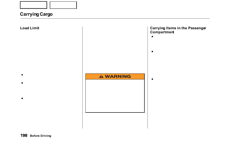 Carrying cargo | HONDA 2000 Odyssey - Owner's Manual User Manual | Page 201 / 352