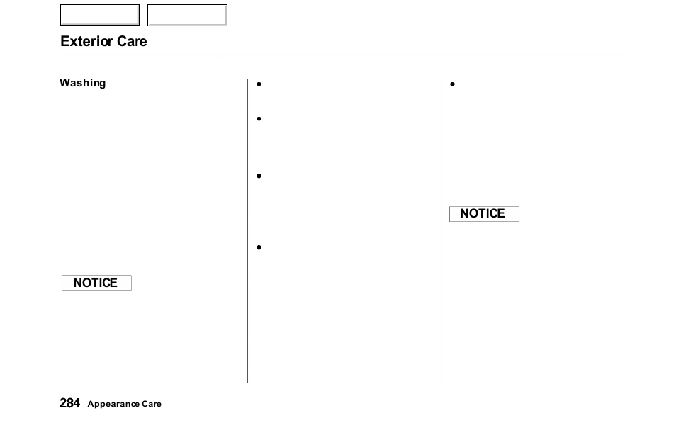 Exterior care | HONDA 2000 Odyssey - Owner's Manual User Manual | Page 287 / 352