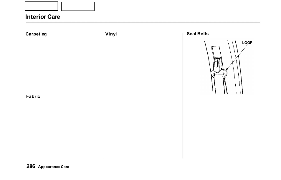 Interior care | HONDA 2000 Odyssey - Owner's Manual User Manual | Page 289 / 352