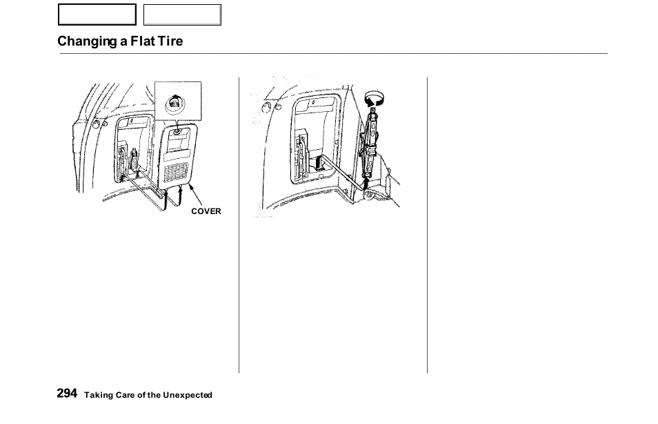 Changing a flat tire | HONDA 2000 Odyssey - Owner's Manual User Manual | Page 297 / 352