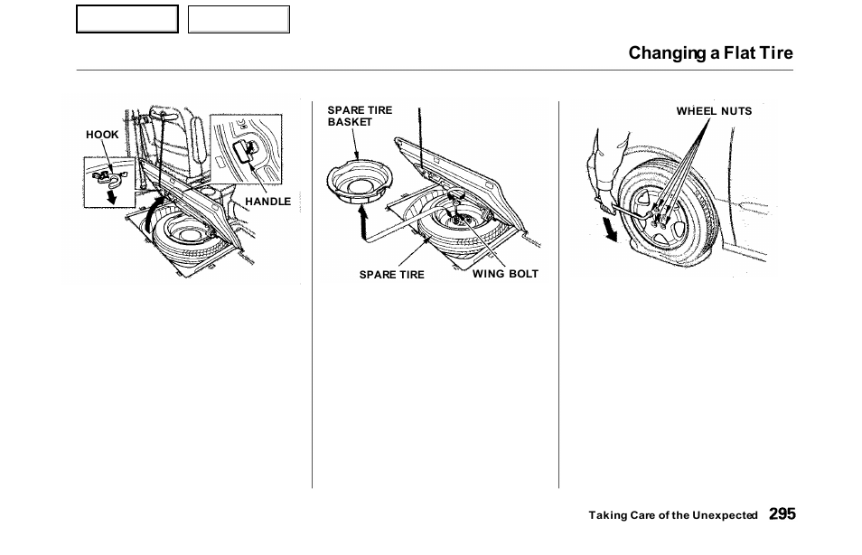 Changing a flat tire | HONDA 2000 Odyssey - Owner's Manual User Manual | Page 298 / 352