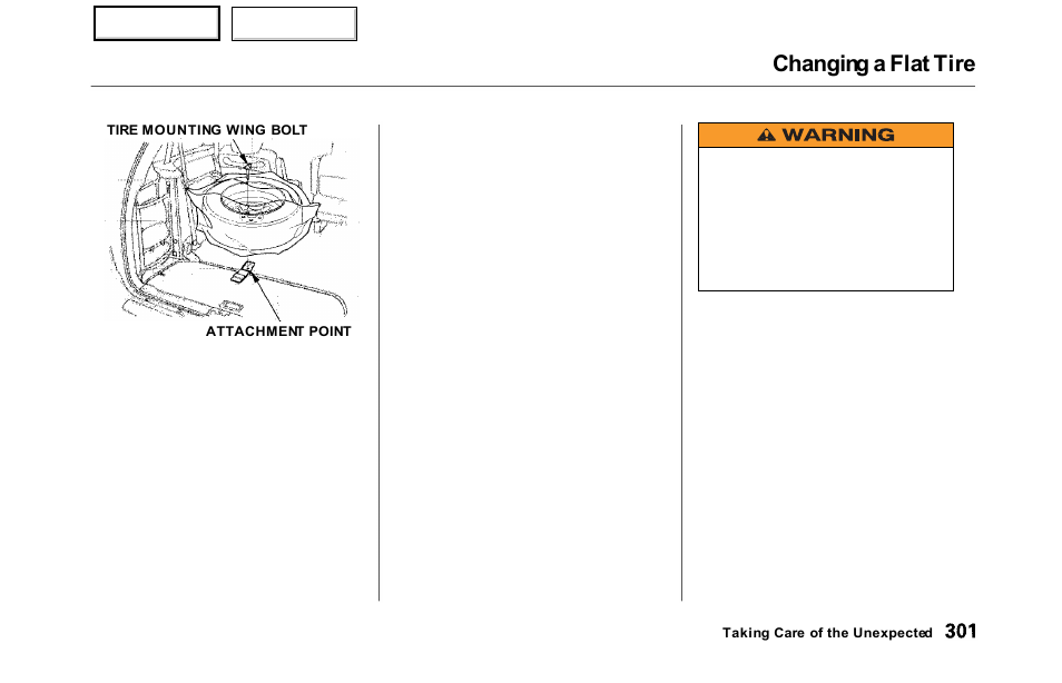 Changing a flat tire | HONDA 2000 Odyssey - Owner's Manual User Manual | Page 304 / 352