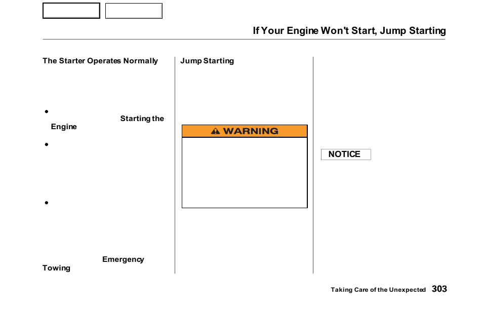 If your engine won't start, jump starting | HONDA 2000 Odyssey - Owner's Manual User Manual | Page 306 / 352