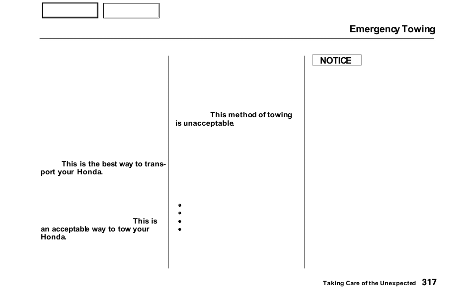 Emergency towing | HONDA 2000 Odyssey - Owner's Manual User Manual | Page 320 / 352