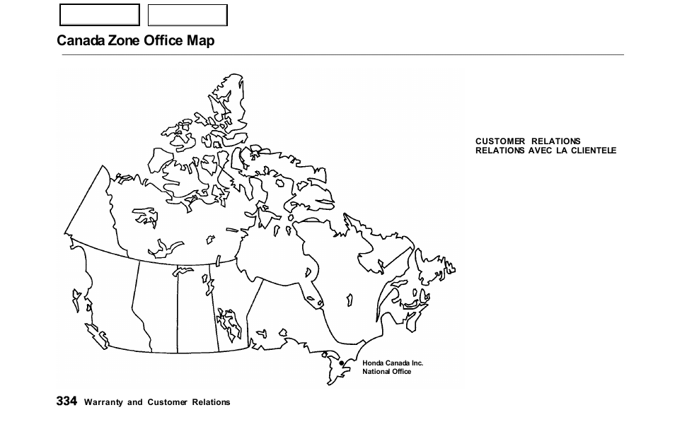 Canada zone office map | HONDA 2000 Odyssey - Owner's Manual User Manual | Page 337 / 352