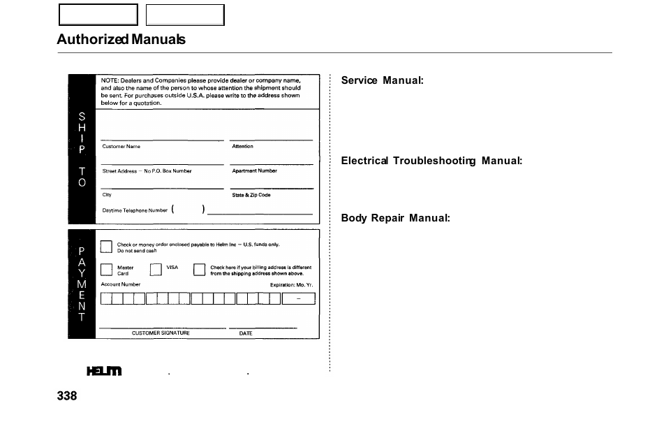 Authorized manuals | HONDA 2000 Odyssey - Owner's Manual User Manual | Page 341 / 352