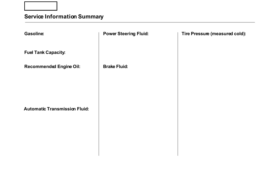 Service information summary | HONDA 2000 Odyssey - Owner's Manual User Manual | Page 352 / 352