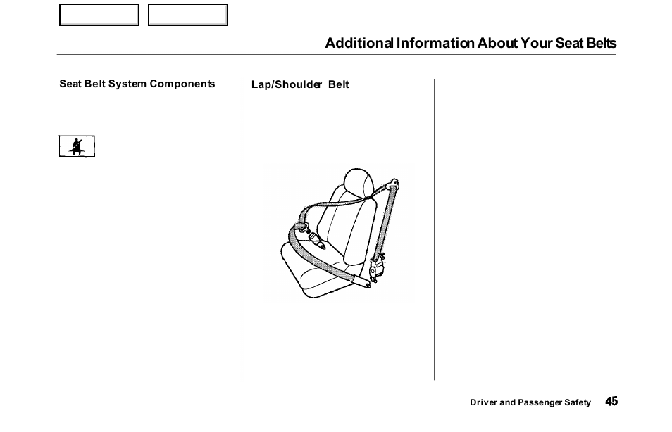 Additional information about your seat belts | HONDA 2000 Odyssey - Owner's Manual User Manual | Page 48 / 352