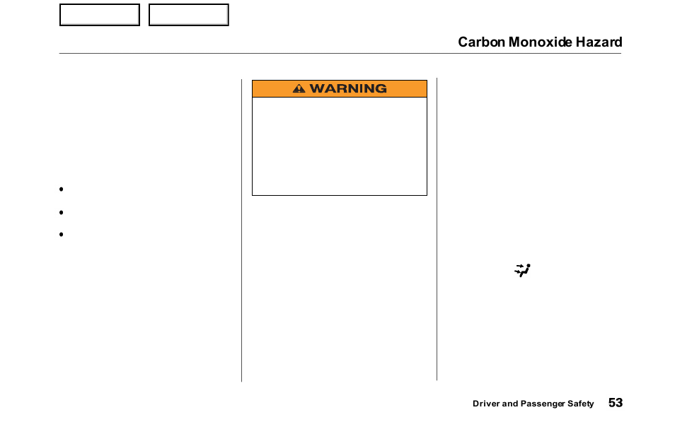 Carbon monoxide hazard | HONDA 2000 Odyssey - Owner's Manual User Manual | Page 56 / 352