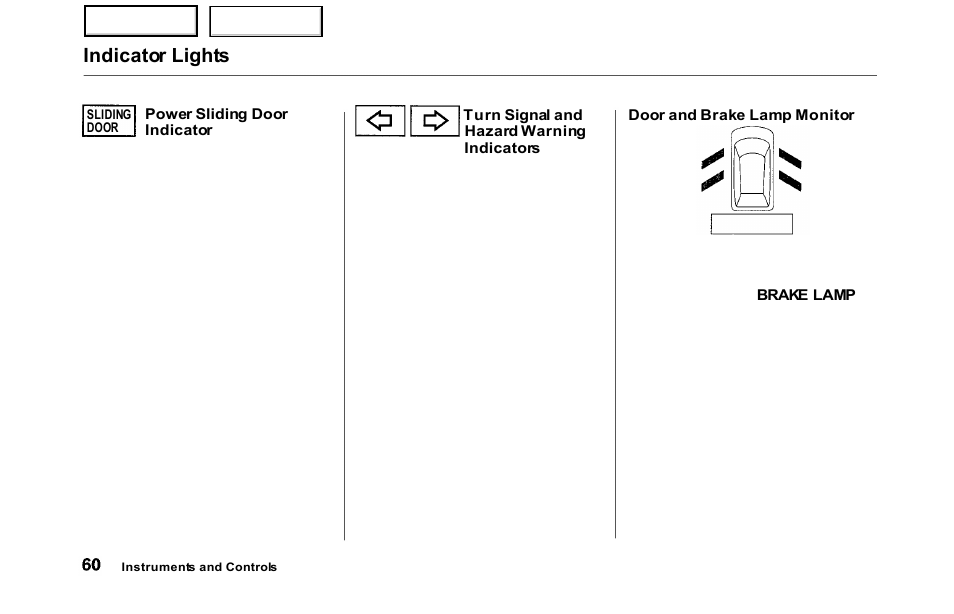 Indicator lights | HONDA 2000 Odyssey - Owner's Manual User Manual | Page 63 / 352