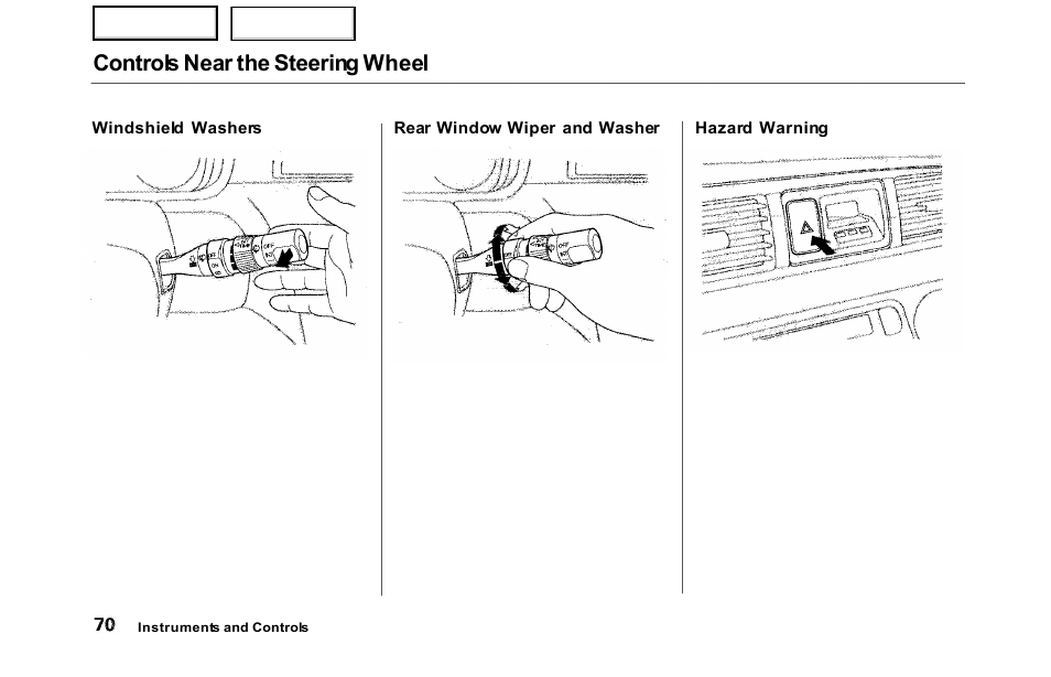 Controls near the steering wheel | HONDA 2000 Odyssey - Owner's Manual User Manual | Page 73 / 352