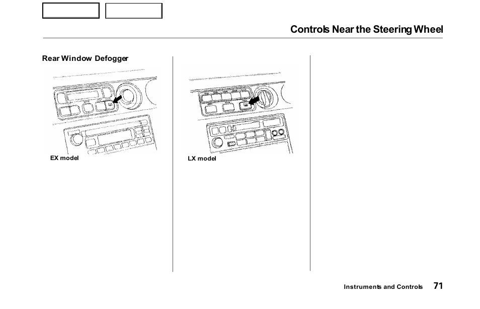 Controls near the steering wheel | HONDA 2000 Odyssey - Owner's Manual User Manual | Page 74 / 352