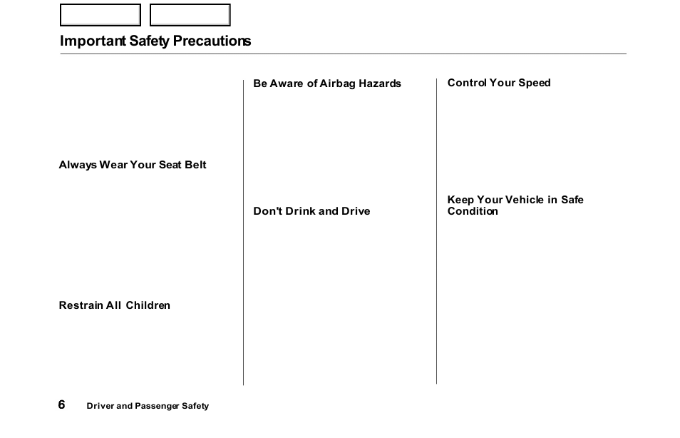 Important safety precautions | HONDA 2000 Odyssey - Owner's Manual User Manual | Page 9 / 352