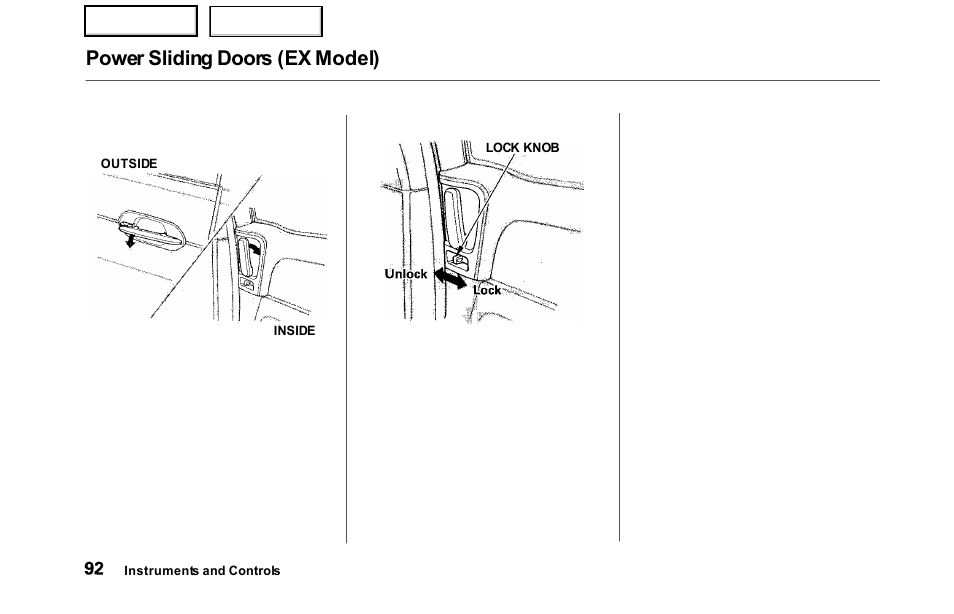 Power sliding doors (ex model) | HONDA 2000 Odyssey - Owner's Manual User Manual | Page 95 / 352