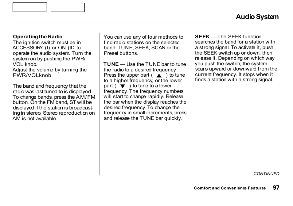 Audio system | HONDA 2000 Insight  - Owner's Manual User Manual | Page 100 / 262