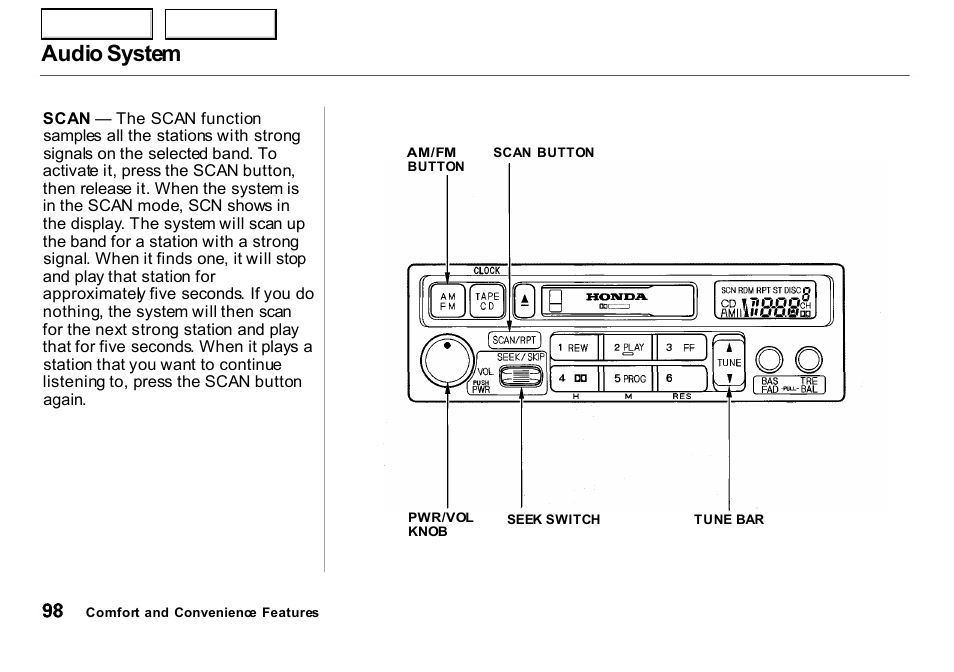 Audio system | HONDA 2000 Insight  - Owner's Manual User Manual | Page 101 / 262