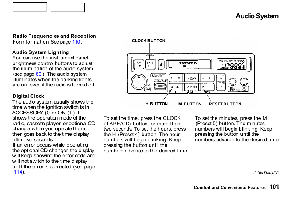 Audio system | HONDA 2000 Insight  - Owner's Manual User Manual | Page 104 / 262
