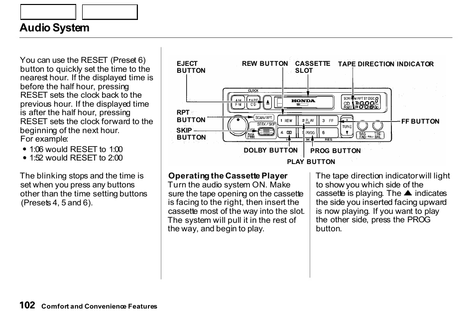 Audio system | HONDA 2000 Insight  - Owner's Manual User Manual | Page 105 / 262