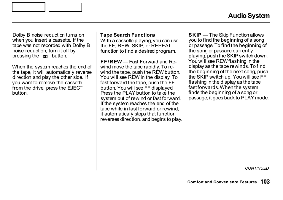 Audio system | HONDA 2000 Insight  - Owner's Manual User Manual | Page 106 / 262