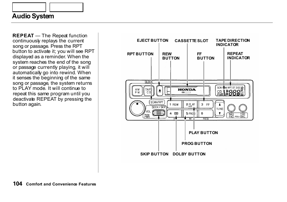 Audio system | HONDA 2000 Insight  - Owner's Manual User Manual | Page 107 / 262