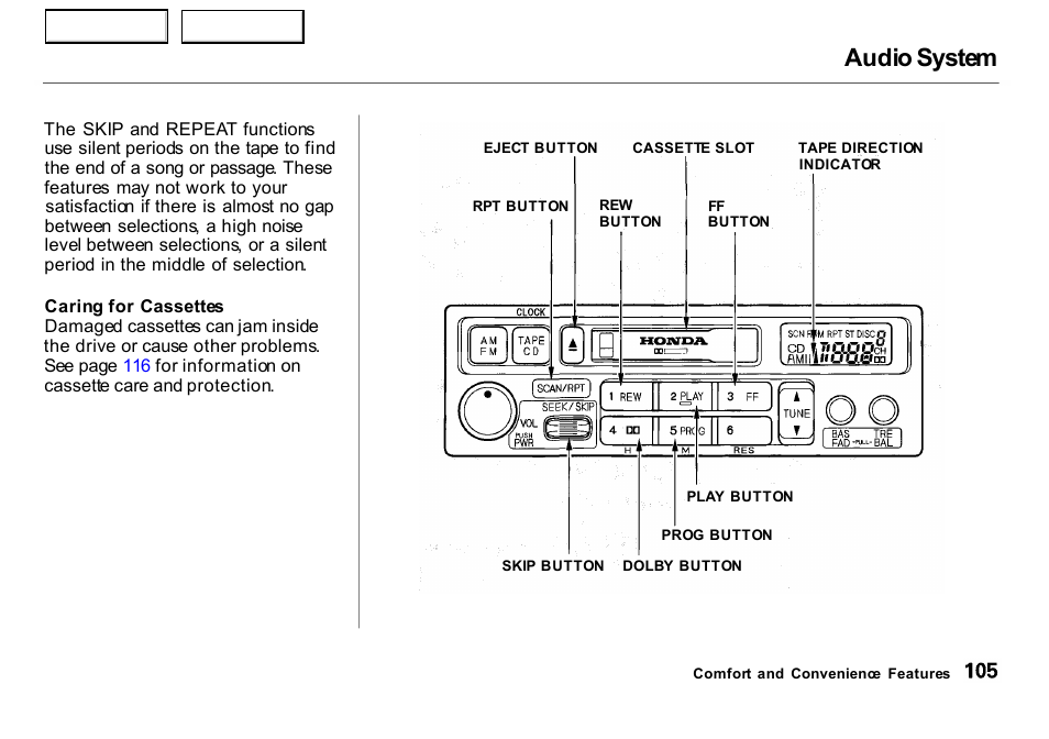 Audio system | HONDA 2000 Insight  - Owner's Manual User Manual | Page 108 / 262
