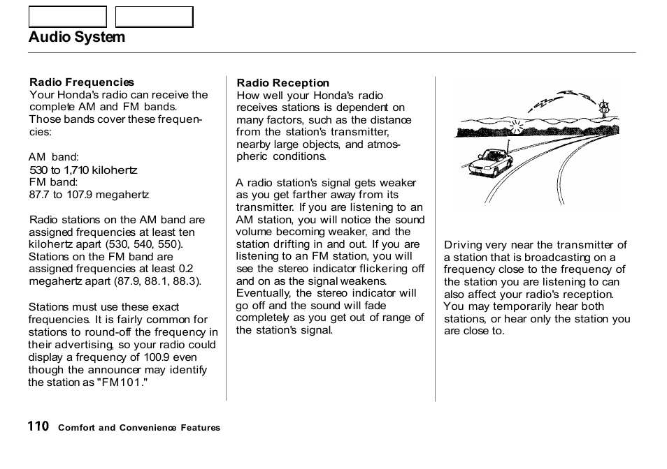 Audio system | HONDA 2000 Insight  - Owner's Manual User Manual | Page 113 / 262
