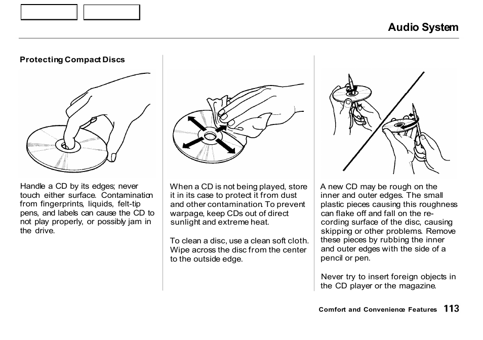 Audio system | HONDA 2000 Insight  - Owner's Manual User Manual | Page 116 / 262