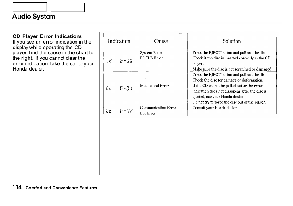 Audio system | HONDA 2000 Insight  - Owner's Manual User Manual | Page 117 / 262