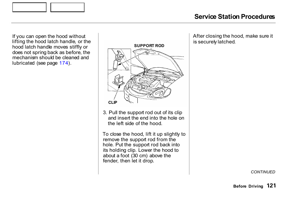 Service station procedures | HONDA 2000 Insight  - Owner's Manual User Manual | Page 124 / 262