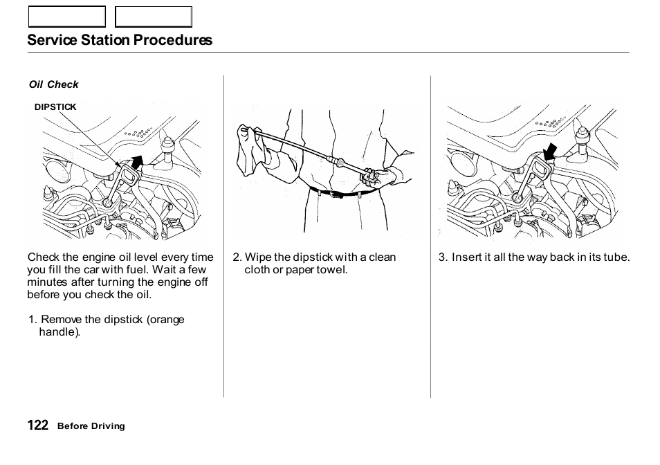 Service station procedures | HONDA 2000 Insight  - Owner's Manual User Manual | Page 125 / 262