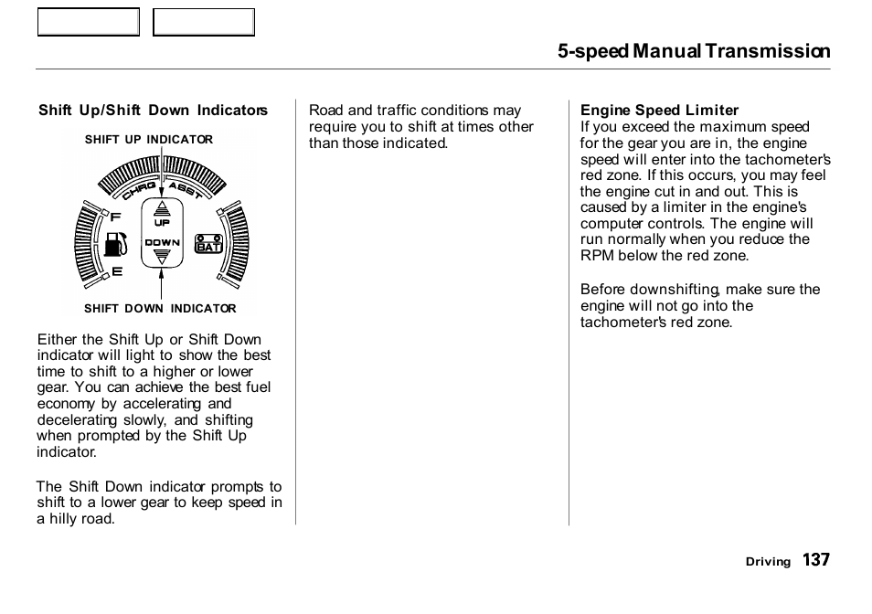 Speed manual transmission | HONDA 2000 Insight  - Owner's Manual User Manual | Page 140 / 262