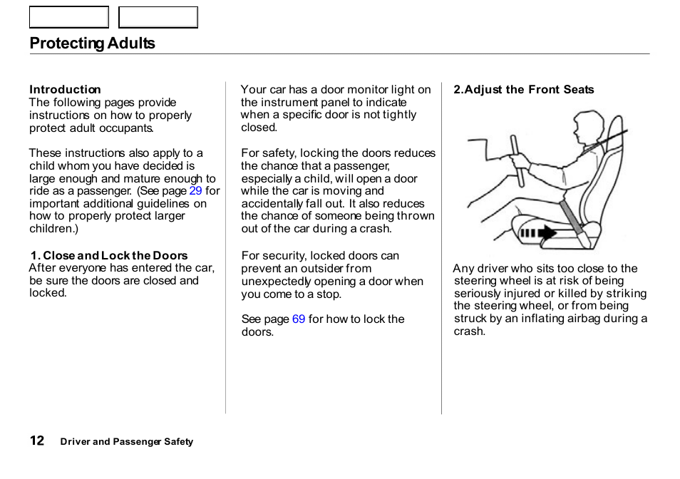 Protecting adults | HONDA 2000 Insight  - Owner's Manual User Manual | Page 15 / 262