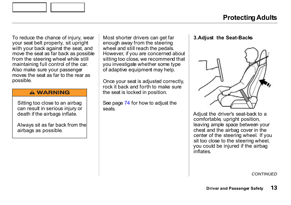 Protecting adults | HONDA 2000 Insight  - Owner's Manual User Manual | Page 16 / 262