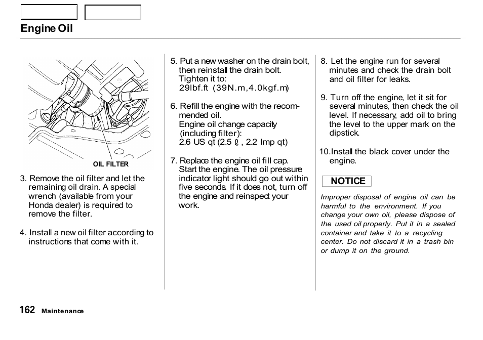 Engine oil | HONDA 2000 Insight  - Owner's Manual User Manual | Page 165 / 262