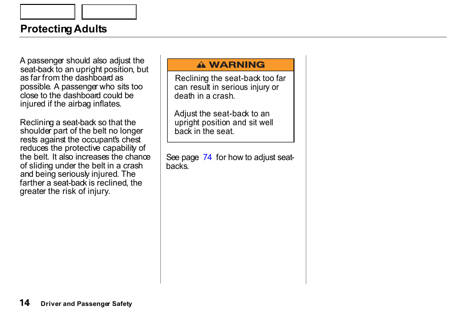 Protecting adults | HONDA 2000 Insight  - Owner's Manual User Manual | Page 17 / 262