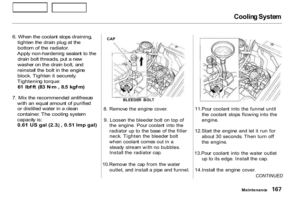 Cooling system | HONDA 2000 Insight  - Owner's Manual User Manual | Page 170 / 262