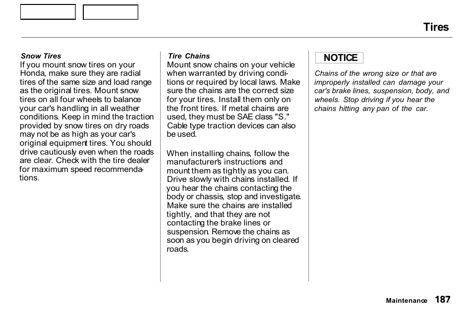 Tires | HONDA 2000 Insight  - Owner's Manual User Manual | Page 190 / 262