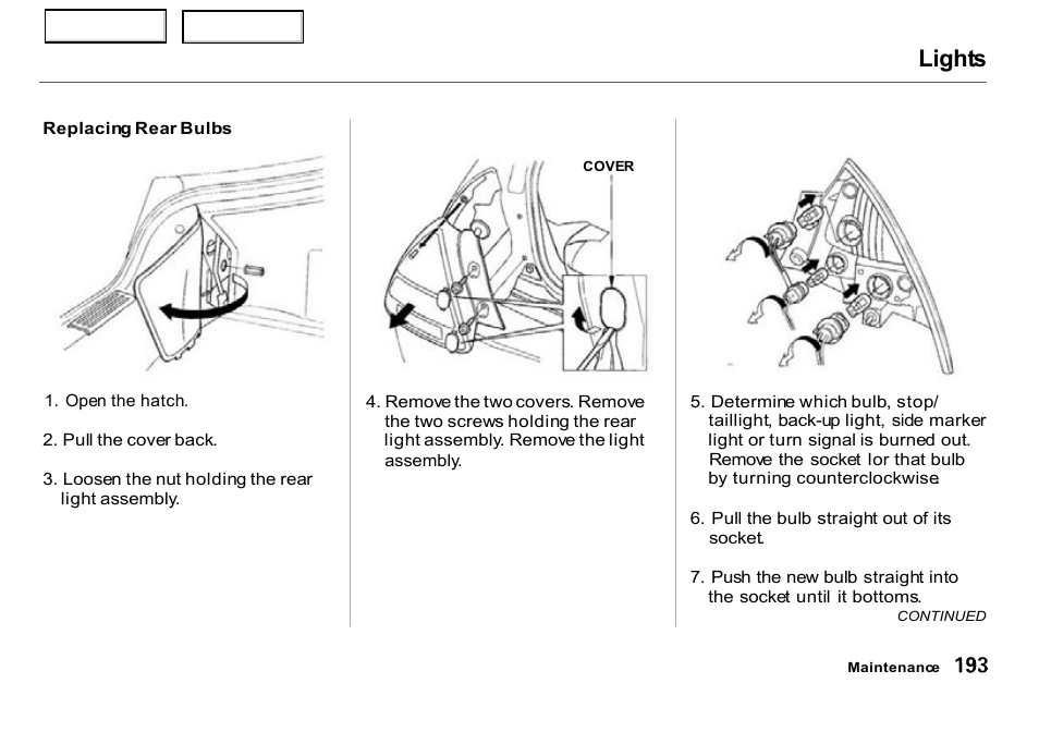 Lights | HONDA 2000 Insight  - Owner's Manual User Manual | Page 196 / 262