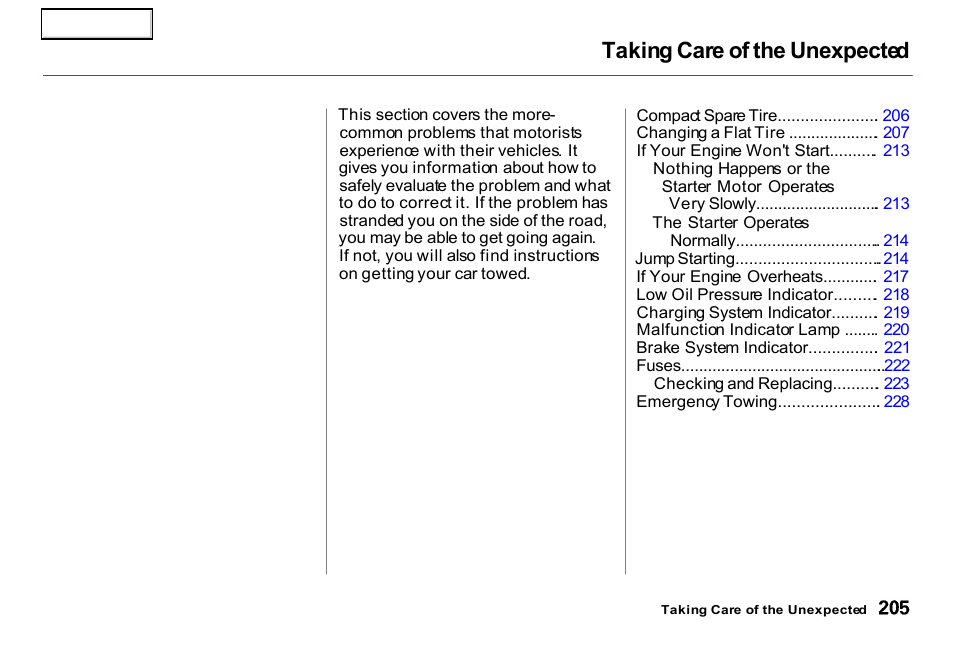 Taking care of the unexpected | HONDA 2000 Insight  - Owner's Manual User Manual | Page 208 / 262